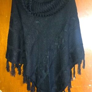 black fringe poncho